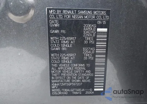 2016 Nissan Rogue Sv из США, поврежденный, VIN KNMAT2MT5GP597207